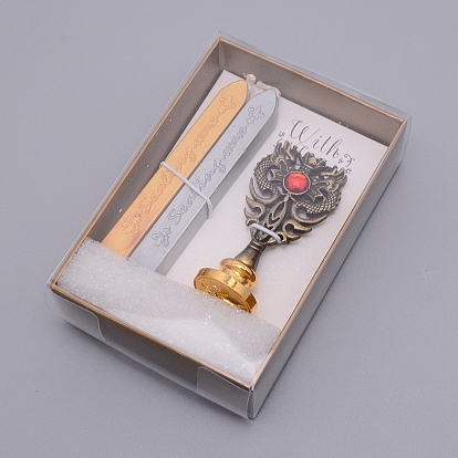 Sello de cera sobre sello de regalo, sello de mango de metal, paquete de caja de regalo
