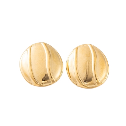 Ion Plating(IP) 304 Stainless Steel Stud Earrings for Women, Textured Oval