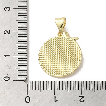 Brass Pave Shell Pendants, Flat Round Charms with Snake