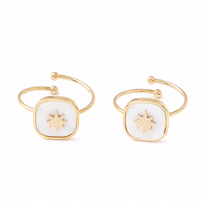 Natural White Shell Star Open Cuff Ring, Ion Plating(IP) 304 Stainless Steel Jewelry for Women