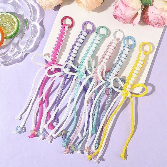 6 шт. 6 цвета полиэфирный шнур вязание бант подвеска украшения, с литыми пружинными кольцами