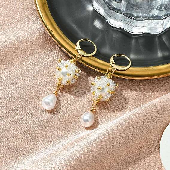 Серьги с застежкой-молнией ручной работы из стеклянных бусин и искусственного жемчуга из АБС-пластика, с 316l серьгами из хирургической нержавеющей стали, слеза