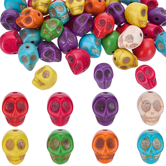 60 синтетические бирюзовые бусины, окрашенные, череп, для изготовления ювелирных изделий Хэллоуин