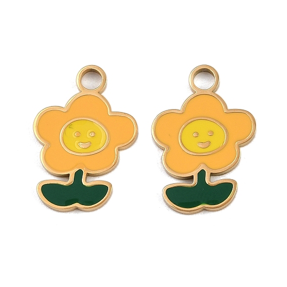 304 подвески из нержавеющей стали, с эмалью, ионное покрытие (ip), очарование подсолнуха, реальный 18 k позолоченный