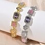 Браслеты-цепочки из латуни с микропаве из кубических цирконий и кошачьего глаза прямоугольной, квадратной и овальной формы для женщин, стойки покрытие, долговечный, без кадмия и без свинца