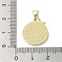 Brass Pave Shell Pendants, Flat Round Charms with Snake