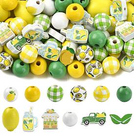 Lemon Theme Printed Wood Beads