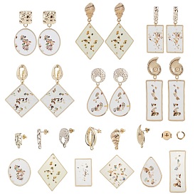 SUNNYCLUE DIY Earring Making Kits, with Alloy Stud Earring Findings, Epoxy Resin Pendants, Mixed Shapes