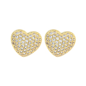 Heart Brass Pave Clear Cubic Zirconia Stud Earrings