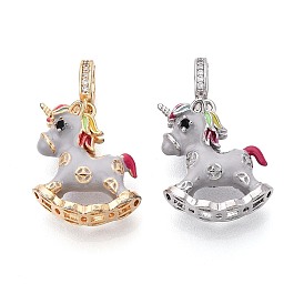 Подвески из латуни с микропаве из кубических цирконий и эмали, прелести единорога, светло-серый