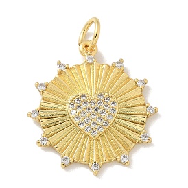 Brass Micro Pave Cubic Zirconia Pendants, Flower with Heart Charms, with Jump Ring