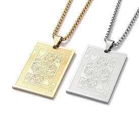 304 Stainless Steel Pendant Necklace, Rectangle Playing Card