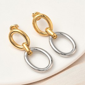 304 двухцветные овальные серьги-гвоздики из нержавеющей стали, ионное покрытие (ip)