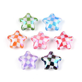 Непрозрачные акриловые бусины с УФ-покрытием, радужный, звезда с клетчатым узором