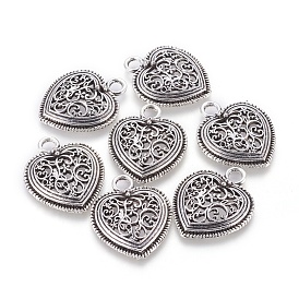 Tibetan Style Filigree Heart Alloy Pendants, Cadmium Free & Lead Free, 30x24.5x4.5mm, Hole: 4mm, about 227pcs/1000g