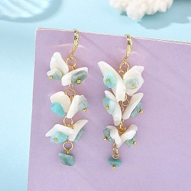 Ohrhänger aus natürlichem Amazonit und natürlicher Muschel für Damen