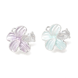 Latón pavimentar colgantes de circonita cúbica transparente, encantos de la flor, Platino