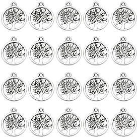 100 шт. Подвески из сплава в тибетском стиле, без свинца и без кадмия, плоские круглые с дерева жизни