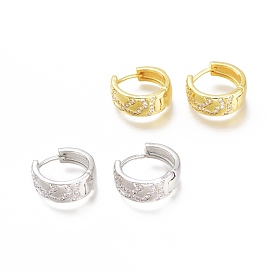 Brass Micro Pave Clear Cubic Zirconia Huggie Hoop Earrings, Long-Lasting Plated, Ring