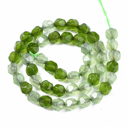 Natural White Jade Beads Strands, Dyed, Faceted, Star Cut Round Beads