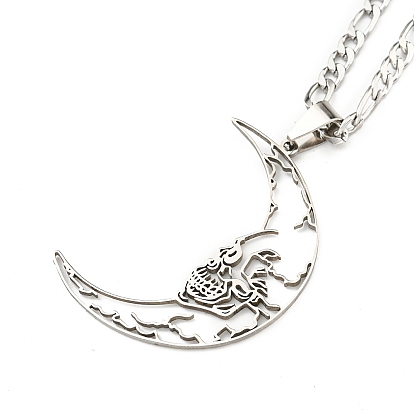 304 Stainless Steel Pendant Necklaces, Curb Chain, Moon