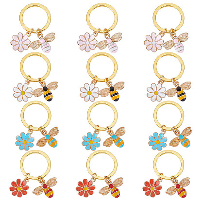 12шт 4 цвета сплав эмаль брелок, литыми кольцами