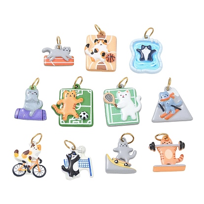 Printed 304 Stainless Steel Pendants, Cat Shape Charms, Golden