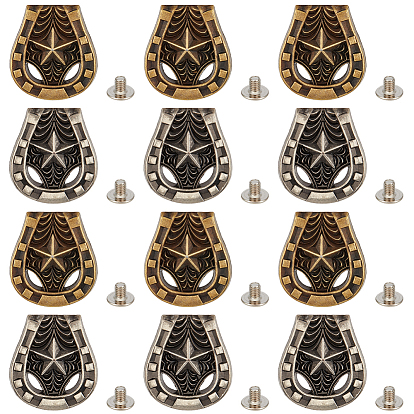 12pcs 2 couleurs bagages cuir ceinture alliage artisanat solide vis rivets, bricolage en cuir artisanat ongles, avec vis en fer, forme de fer à cheval avec motif en étoile