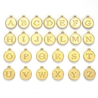 Alloy Pendant Cabochon Settings, For Enamel, Cadmium Free & Lead Free, Flat Round with Letter