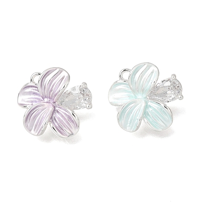 Latón pavimentar colgantes de circonita cúbica transparente, encantos de la flor, Platino