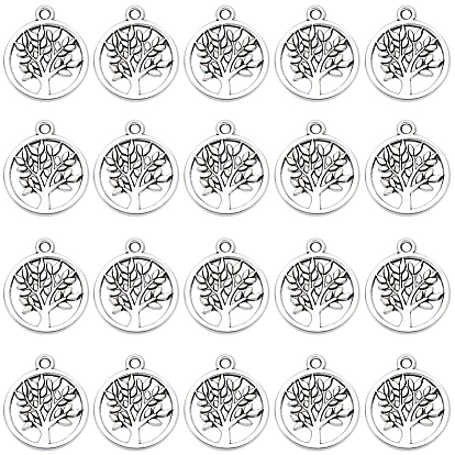 100 шт. Подвески из сплава в тибетском стиле, без свинца и без кадмия, плоские круглые с дерева жизни
