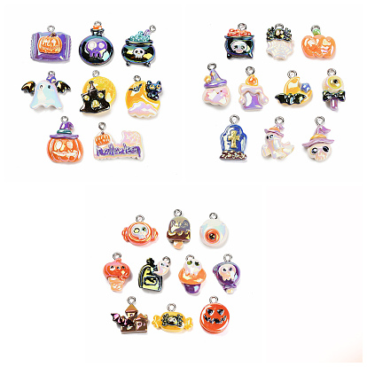 Подвески из непрозрачной смолы с гальваническим покрытием на Хэллоуин, разнообразные, с железной платиной петлей