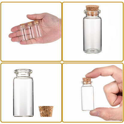 Glass Jar Bead Containers, Corked Bottles, Clear, 22x50mm