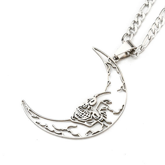 304 Stainless Steel Pendant Necklaces, Curb Chain, Moon