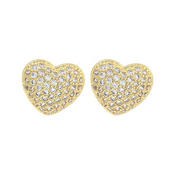 Heart Brass Pave Clear Cubic Zirconia Stud Earrings
