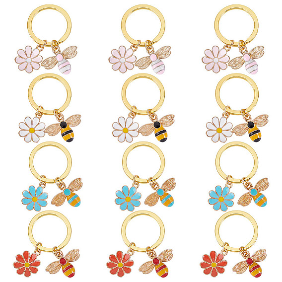12шт 4 цвета сплав эмаль брелок, литыми кольцами