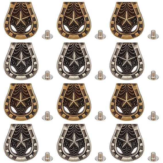 12pcs 2 couleurs bagages cuir ceinture alliage artisanat solide vis rivets, bricolage en cuir artisanat ongles, avec vis en fer, forme de fer à cheval avec motif en étoile