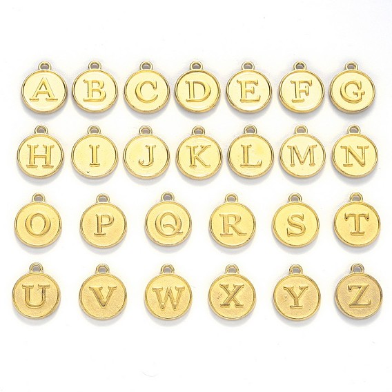 Alloy Pendant Cabochon Settings, For Enamel, Cadmium Free & Lead Free, Flat Round with Letter