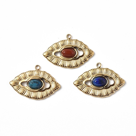 Vacuum Plating 201 Stainless Steel Natural Gemstone Pendants, Real 18K Gold Plated, Eye Charms