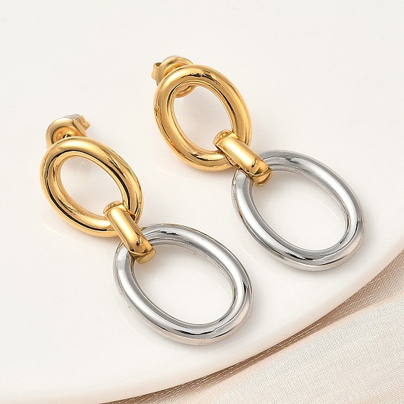 304 двухцветные овальные серьги-гвоздики из нержавеющей стали, ионное покрытие (ip)