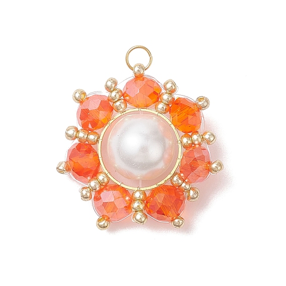 Стеклянные подвески, подсолнечник, со стеклянными жемчужными бусинами и 304 петлями из нержавеющей стали, граненые