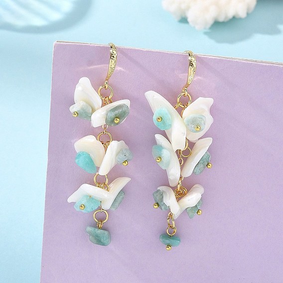 Pendientes colgantes de amazonita natural y concha natural para mujer