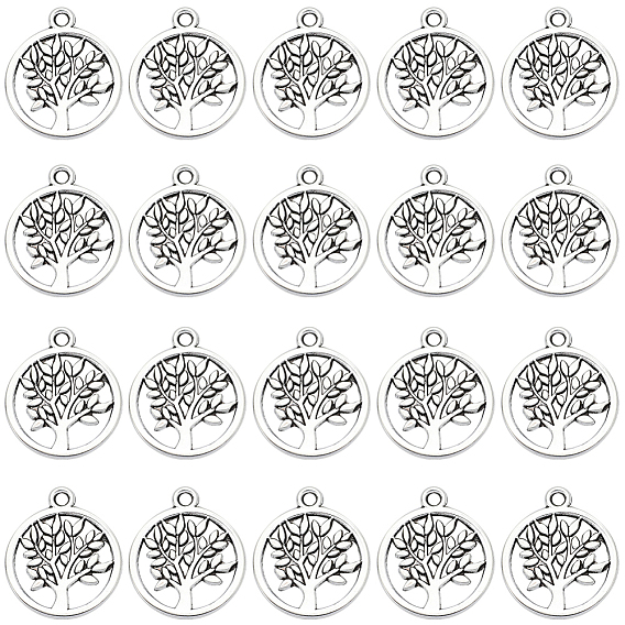 100 шт. Подвески из сплава в тибетском стиле, без свинца и без кадмия, плоские круглые с дерева жизни