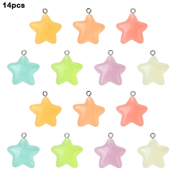 7 цветные светящиеся подвески из прозрачной смолы, звезды прелести, светится в темноте, из нержавеющей стали с цветным покрытием 304 петли из нержавеющей стали