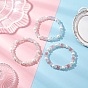 3Pcs 3 Colors Crackle Glass & Shell Pearl Beaded Stretch Bracelets for Women, Cube & Round