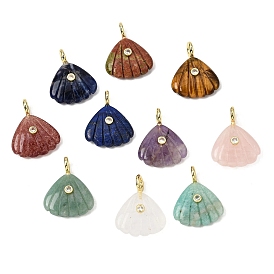Резные подвески из натуральных драгоценных камней, Подвески в форме ракушки с латунными микрофибровыми вставками., золотые, стойки покрытие