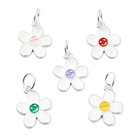 925 Подвески с цветами и улыбающимся лицом из стерлингового серебра с эмалью, с прыгающими кольцами и 925 штампом, серебряный цвет гальваническим
