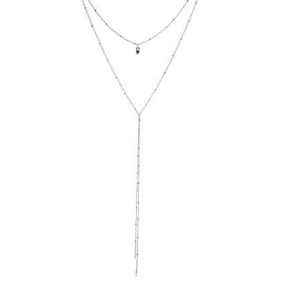 Fashionable Y-Set Double-layer Necklace - Simple and Elegant Beaded Tassel Sweater Chain for Women.