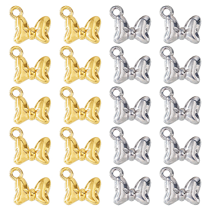 20Pcs 2 Colors 304 Stainless Steel Charms, Bowknot Charm