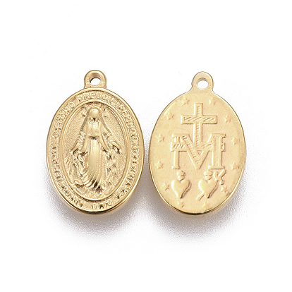 304 Stainless Steel Religon Charms, Oval with Virgin Mary